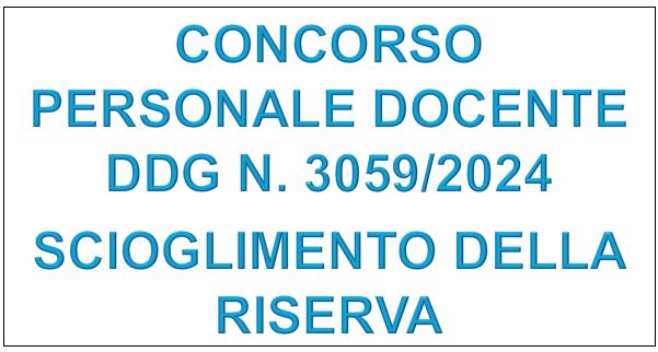 SCIOGLIMENTO RISERVA CONCORSO PERSONALE DOCENTE DDG N. 3059/2024